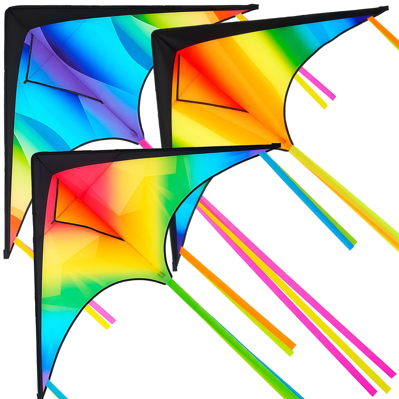 3 Pcs Large Delta Kite Gradient Rainbow, Easy to Fly Huge for Kids and Adults with 328ft String, Large Delta Beach Kite for Outdoor Games and Activities